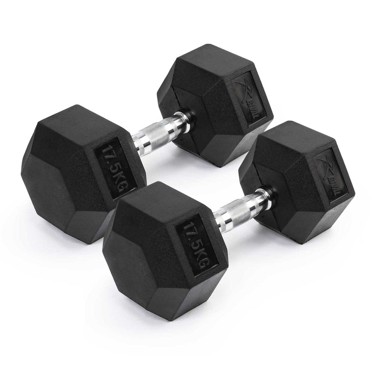 Rival Rubber Hex Dumbell 17.5kg Pair Blk