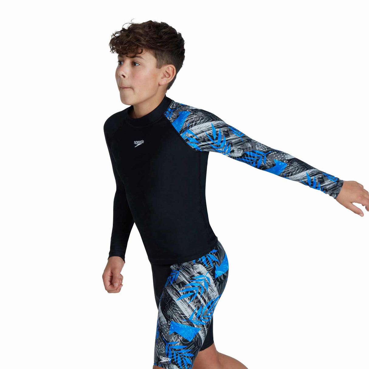 Speedo Printed Long Sleeve Rash Top Blac