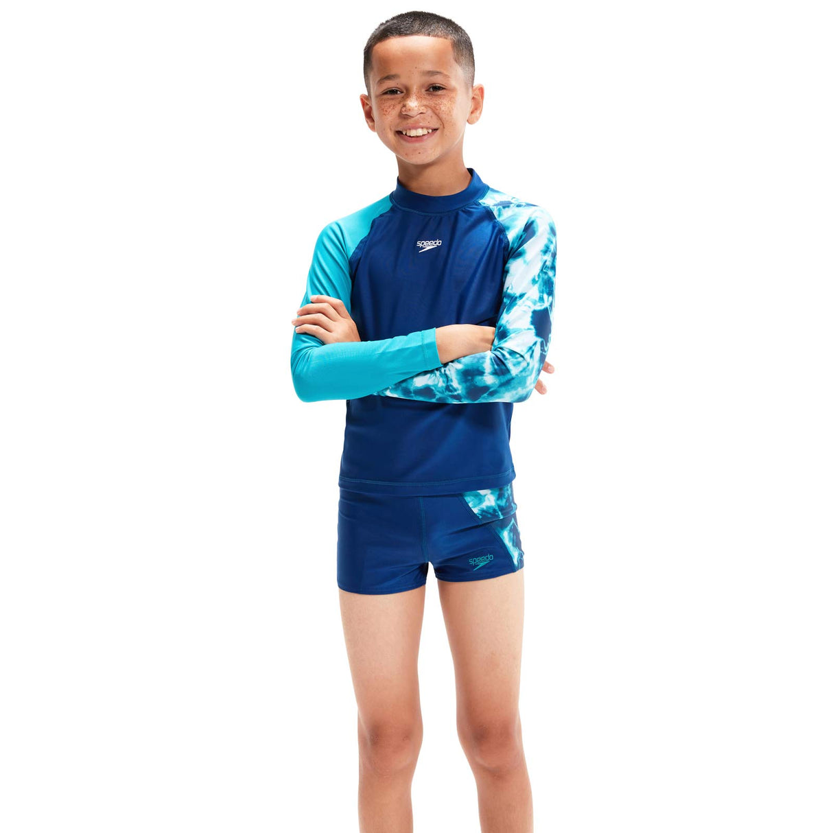 SPEEDO BOY PRNTED LNG SLEEVE RSH TOP NVY