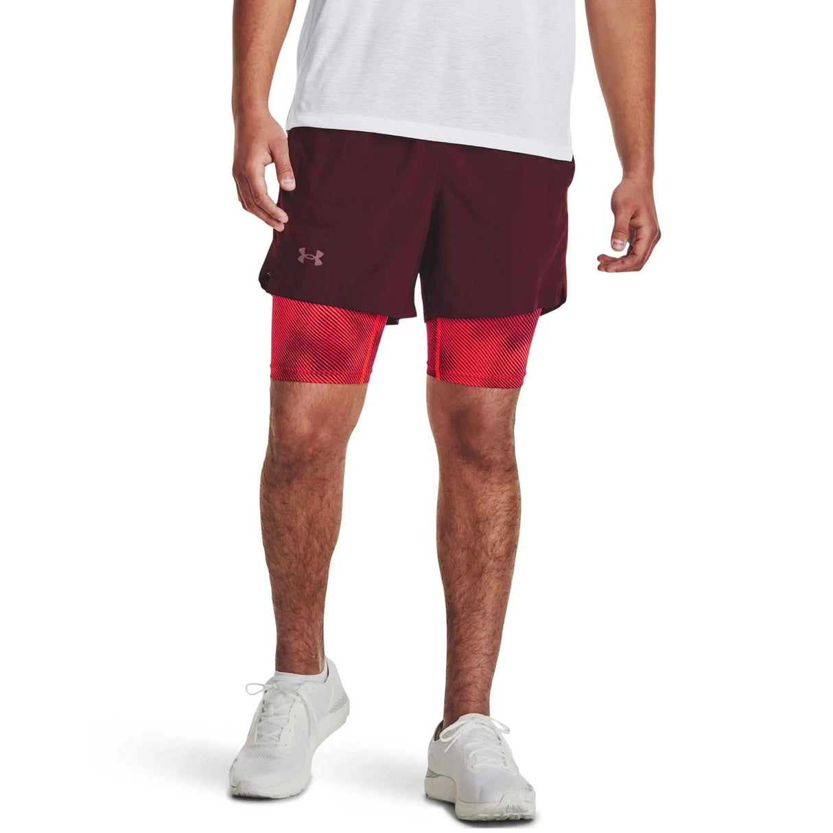 UA Mens Launch 5in 2in1 Short Maroon