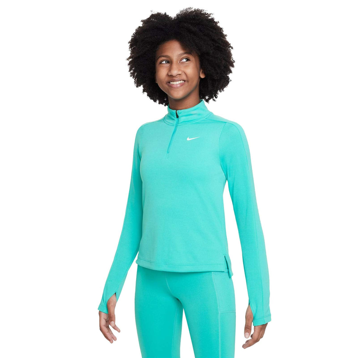 Nike Girls Dri Fit LS HZ Top Green