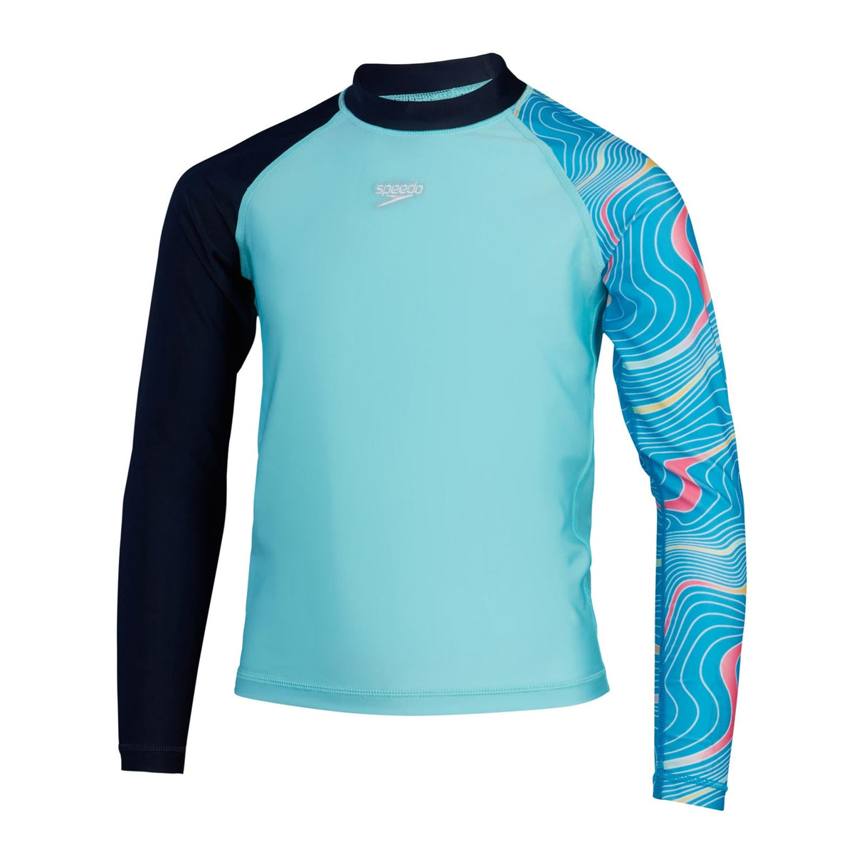 Speedo Boys Printed LS Rash Top Navy