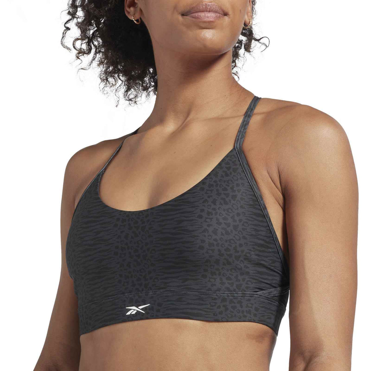 Reebok Womens Lux Strappy Bra AOP MS Blk