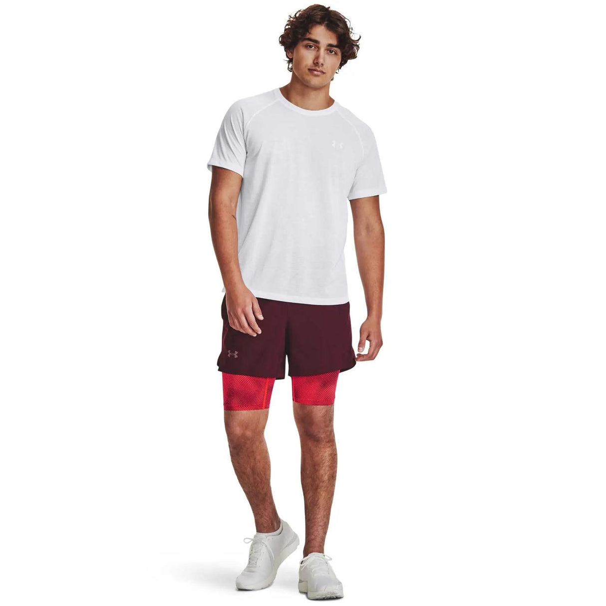 UA Mens Launch 5in 2in1 Short Maroon