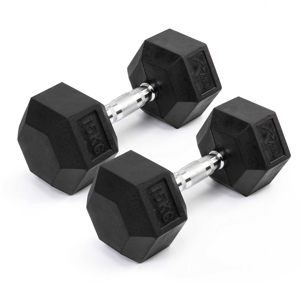 Rival Rubber Hex Dumbell 15kg Pair Blk