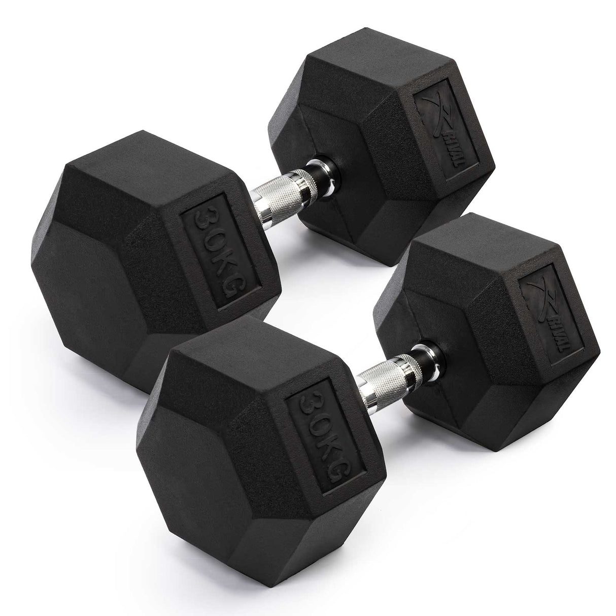 Rival Rubber Hex Dumbell 30kg Pair Black