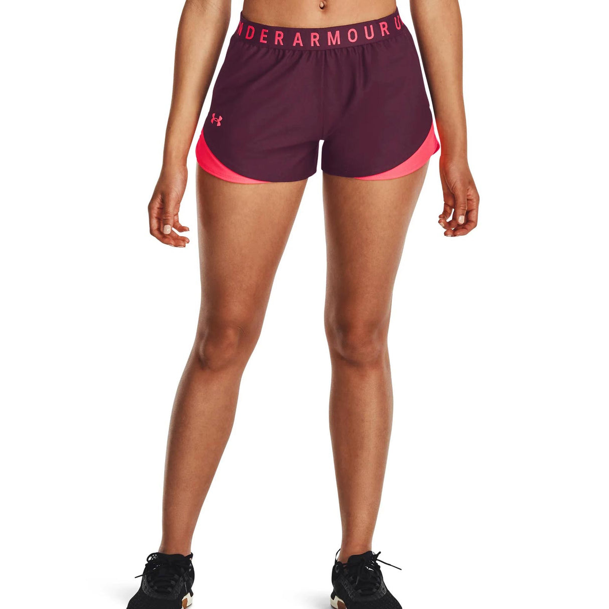 UA Womens Play Up Shorts 3.0 Maroon