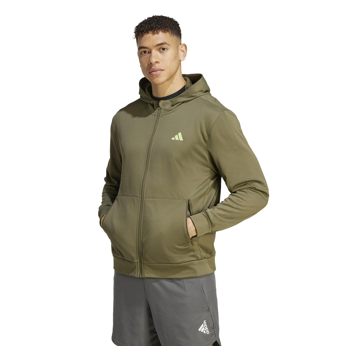 adidas Mens TR ES FZ Hooded Jacket Green