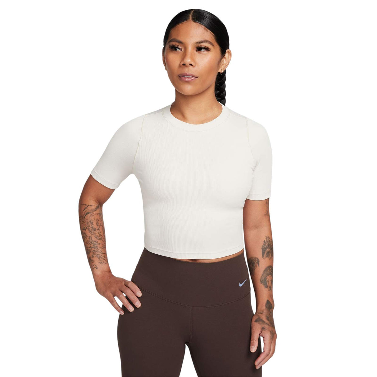 Nike Wmns INF DF SS Top Rib Tee Brown
