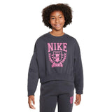 NIKE GIRLS NSW TREND FLC CREW PRNT GRY