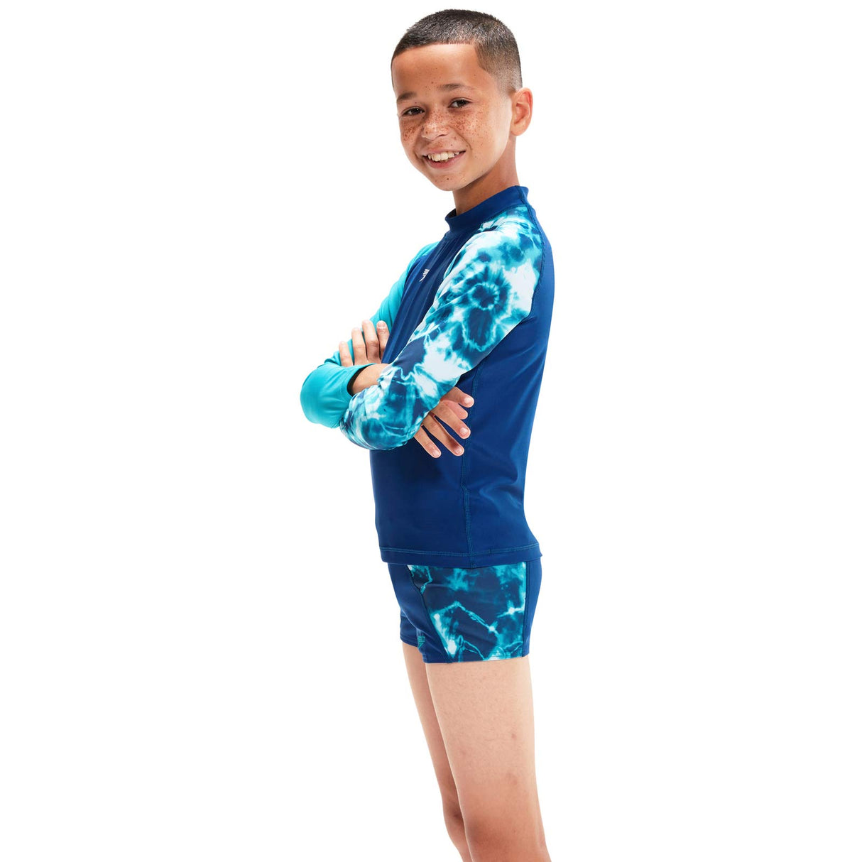 SPEEDO BOY PRNTED LNG SLEEVE RSH TOP NVY