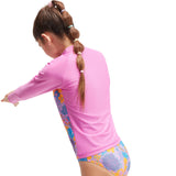 Speedo Girls Printed LS Rash Top Purple