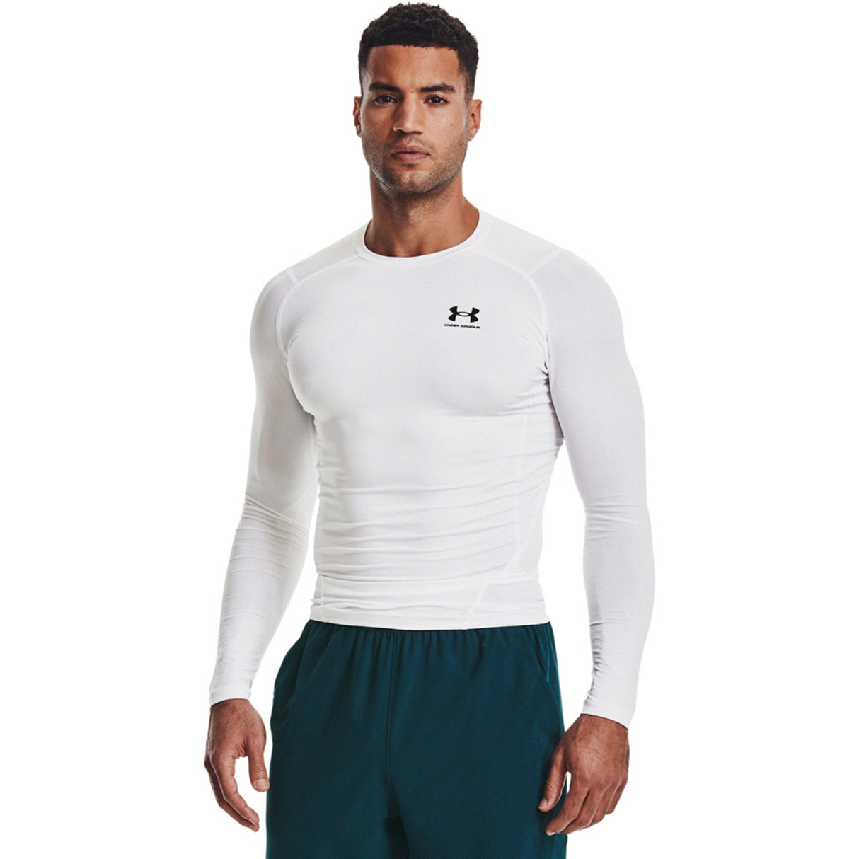 UA Mens HG Armour Comp LS Tee White