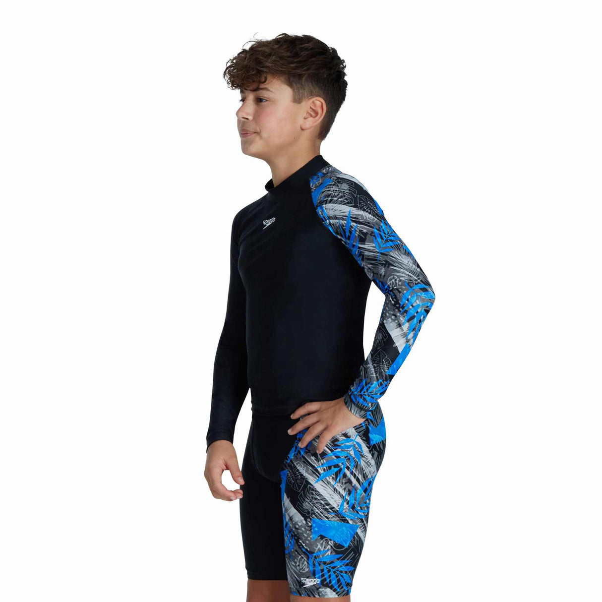 Speedo Printed Long Sleeve Rash Top Blac