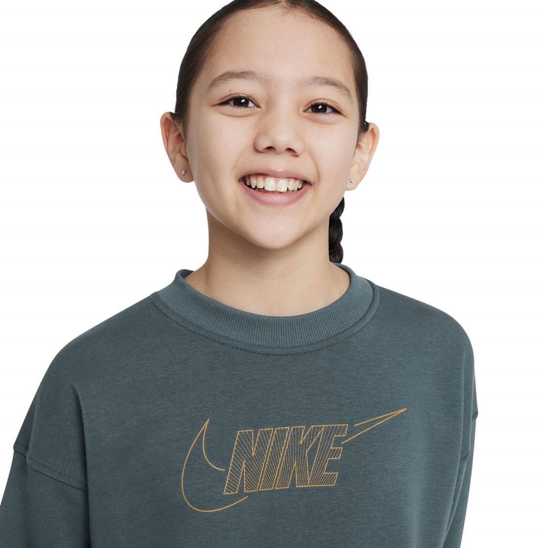 Nike G NSW Club FLC BF Shine LS Crew Grn