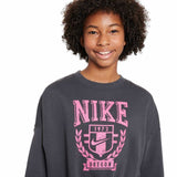 NIKE GIRLS NSW TREND FLC CREW PRNT GRY