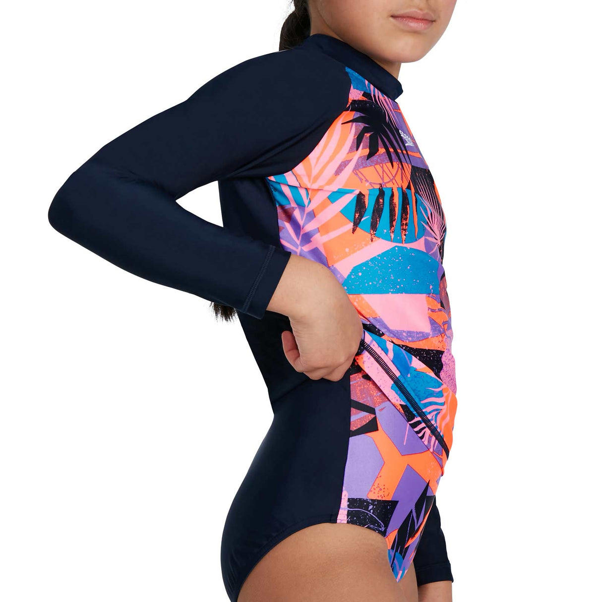 Speedo Printed Long Sleeve Rash Top Blk