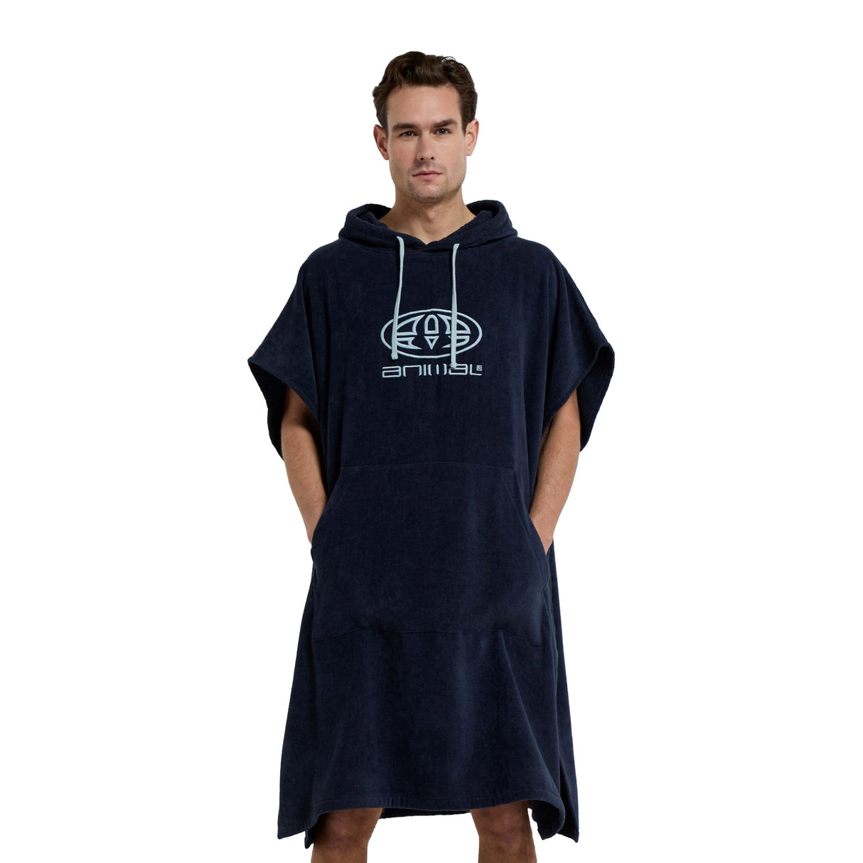 Animal Mens Jacob Towelling Organic Poncho Dark Blue